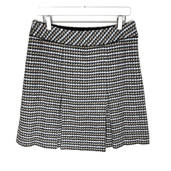 Talbots Brown Houndstooth Print Tweed A-Line Skirt, Box Pleats, Career, Size 8 - Picture 1 of 6